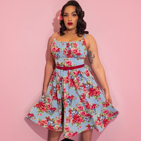 Vixen by Micheline Pitt Dresses & Skirts - NWOT Ingenue Dress in Blue and Red Rose